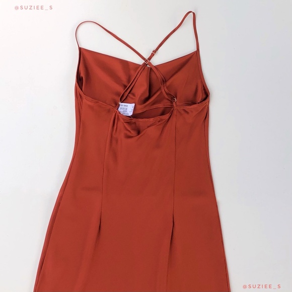 Andamane Delphina Rust Red Orange Silk Satin Slip Midi Dress Side Slit  M NWT - Picture 8 of 16